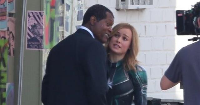 EXCLUSIVE: First Photos of Nick Fury on 'Captain Marvel' Set!! Samuel L. Jackson Joins Brie Larson During Filming in LA