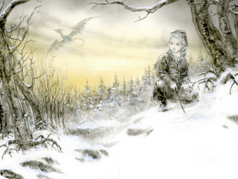 girl-snow-the-ice-dragon-illustration